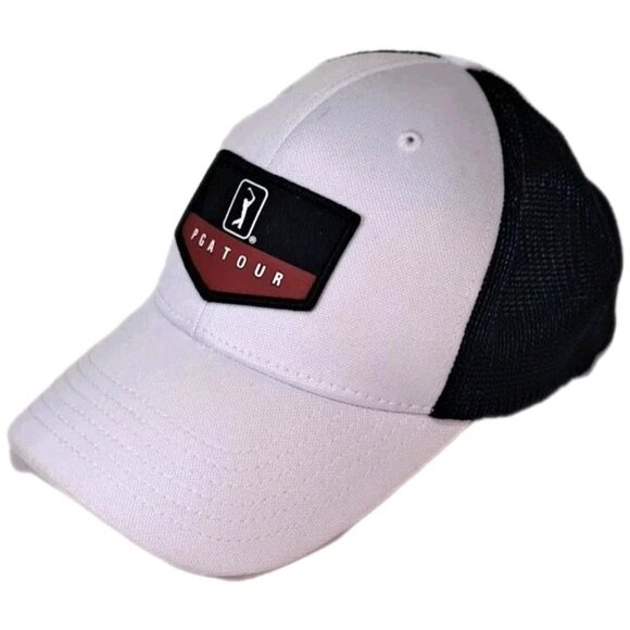 PGA Tour Pro Series SnapBack Trucker Golf Hat Embroidered Cap White/Blue Mesh - Picture 2 of 7